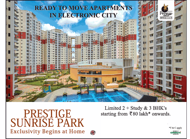 Prestige Sunrise Park ready to move apartments in Electronic City, Bangalore